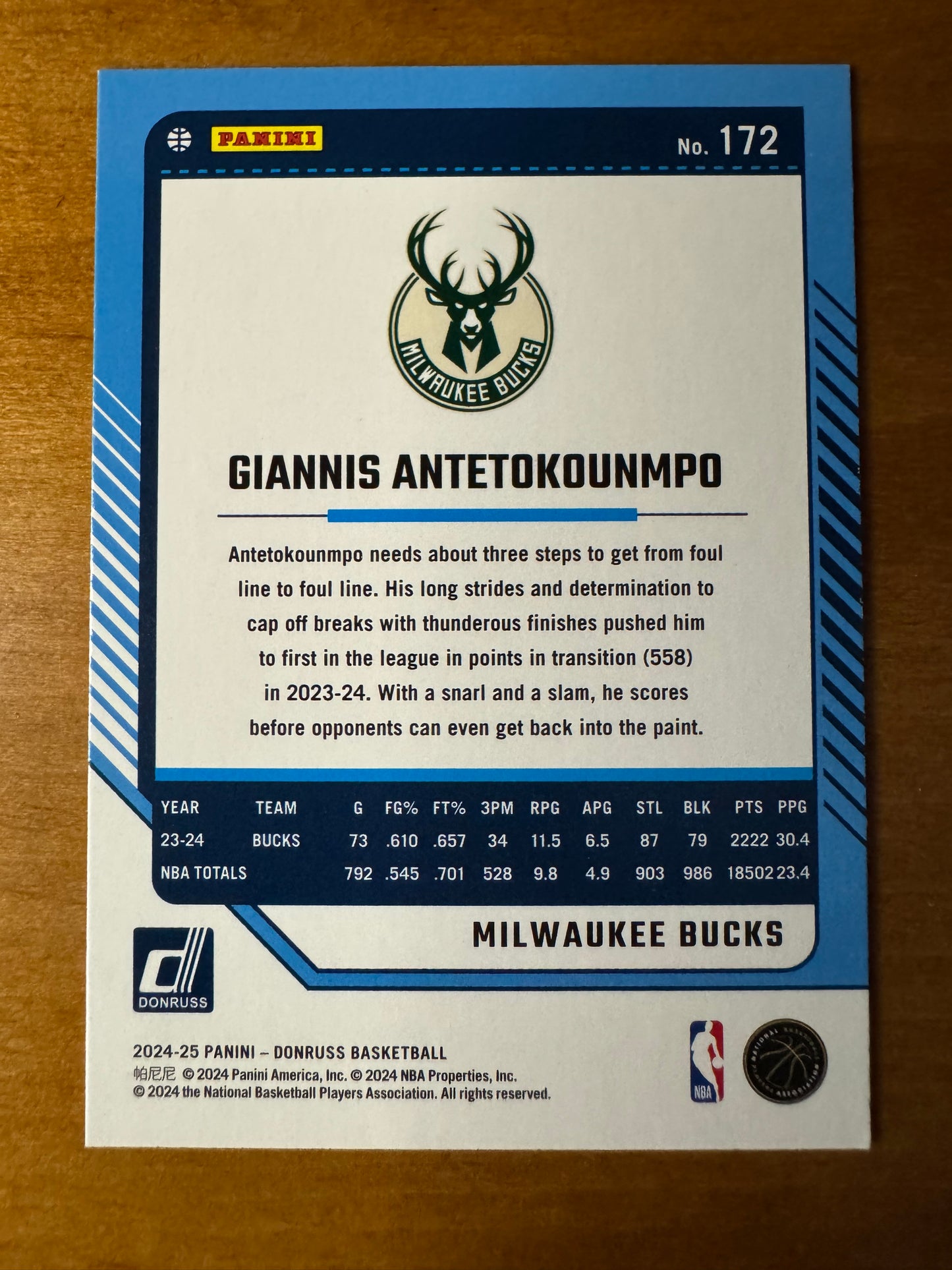 2024-25 Panini Donruss - Giannis Antetokounmpo #172 Holo Green Laser