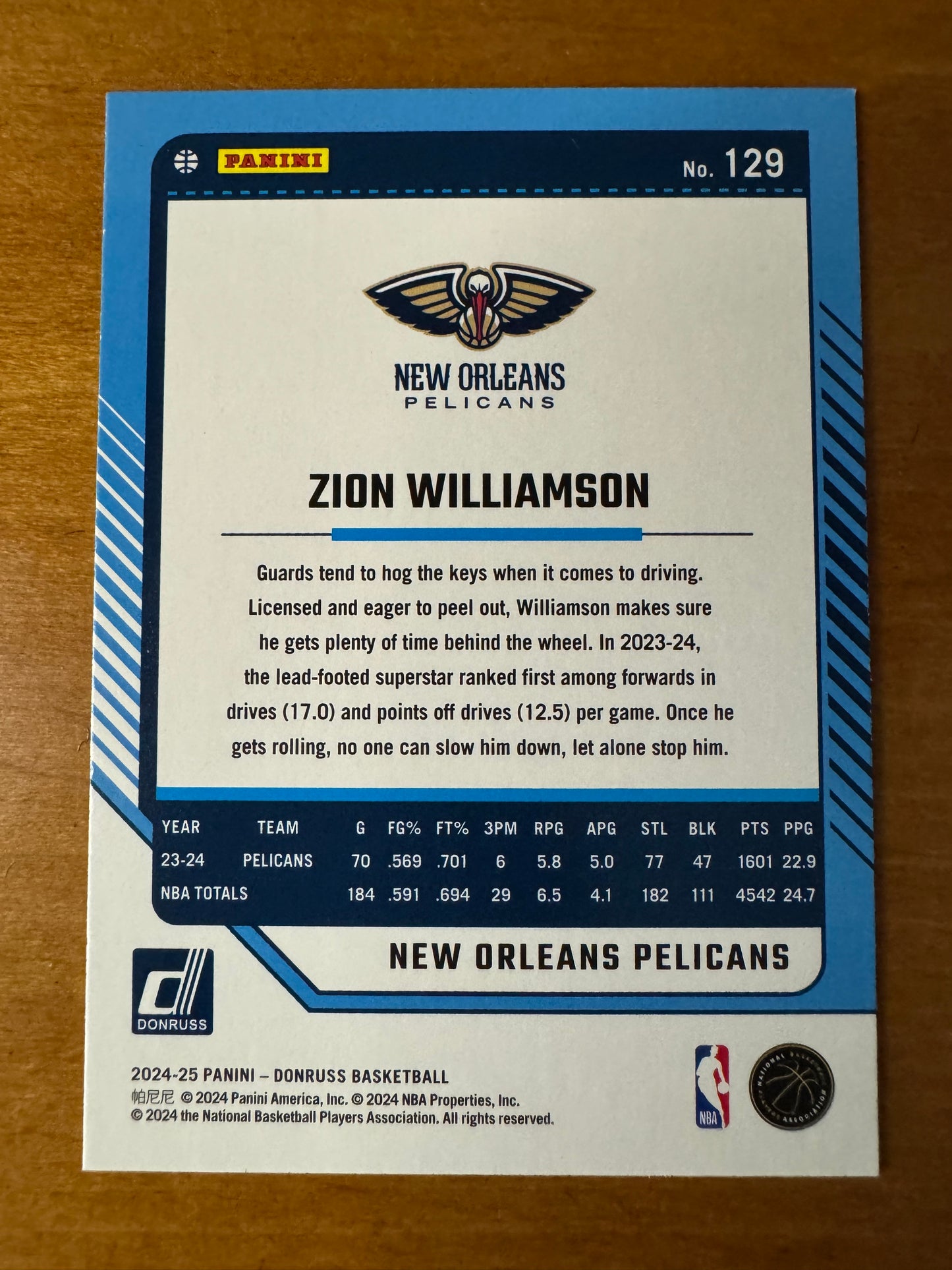 2024-25 Panini Donruss - Zion Williamson #129 Holo Green Laser