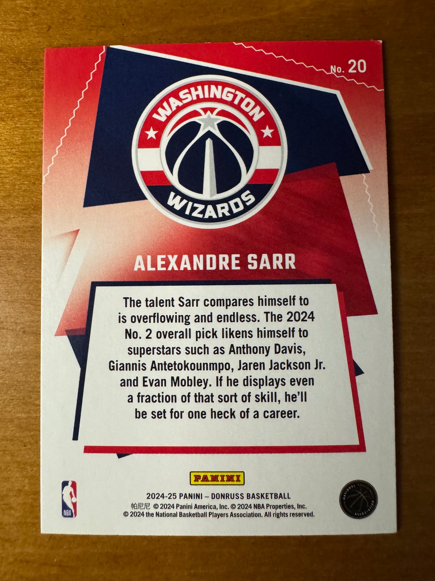 2024-25 Panini Donruss Great X-pectations Alexandre Sarr #20