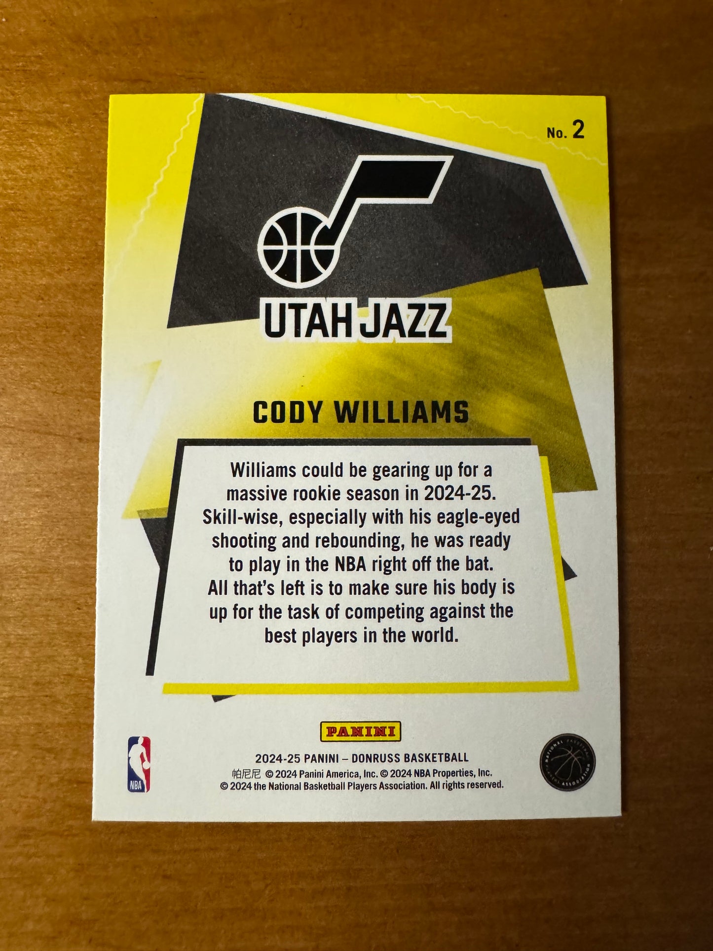 2024-25 Panini Donruss Great X-pectations Cody Williams #2