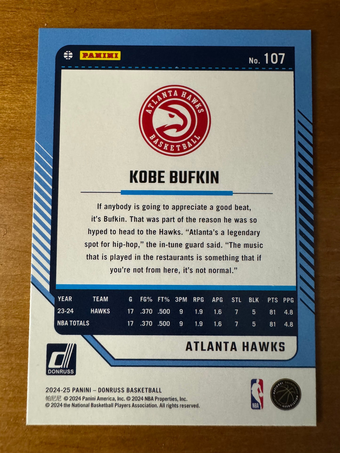 2024-25 Panini Donruss Kobe Bufkin #107