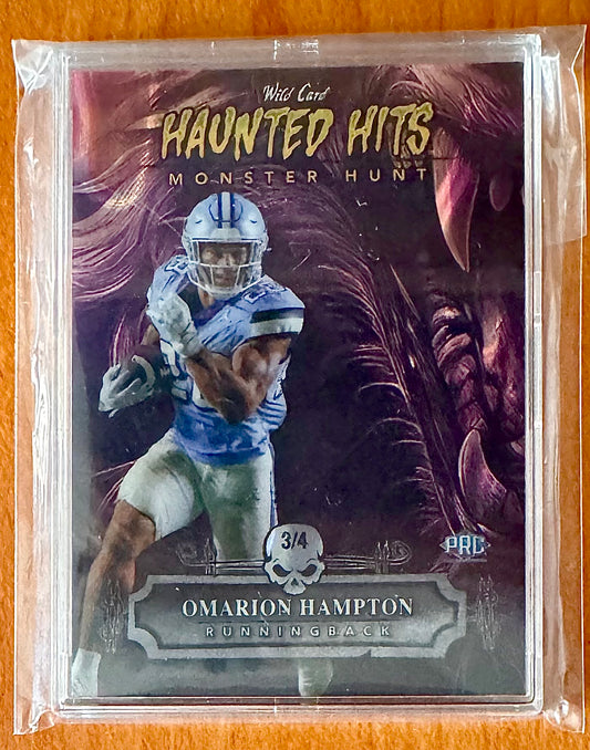 2024 Wild Card Haunted Hits Omarion Hampton PRC PreRookie Card Purple Werewolf 
